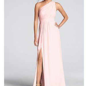 David's Bridal long chiffon dress with asymmetric neckline- Petal